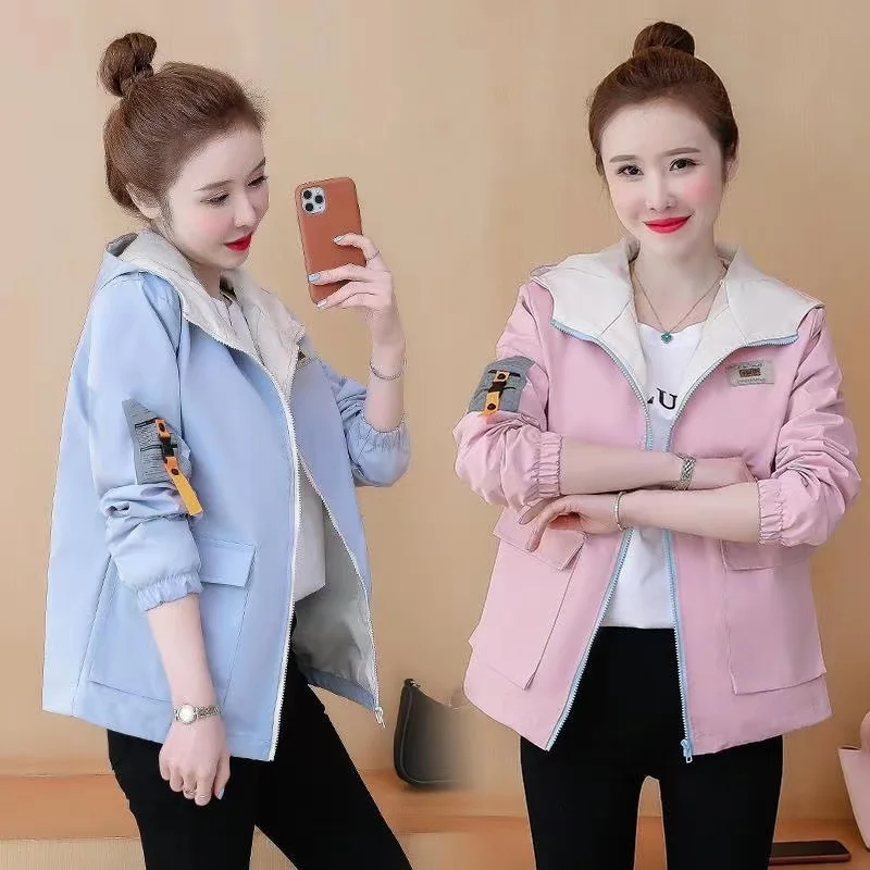 

Autumn Women's Jackets 2024 New Korean Short Causal Hooded Thin Windbreaker Famale All-match Jacket Ladies baseball Uniform