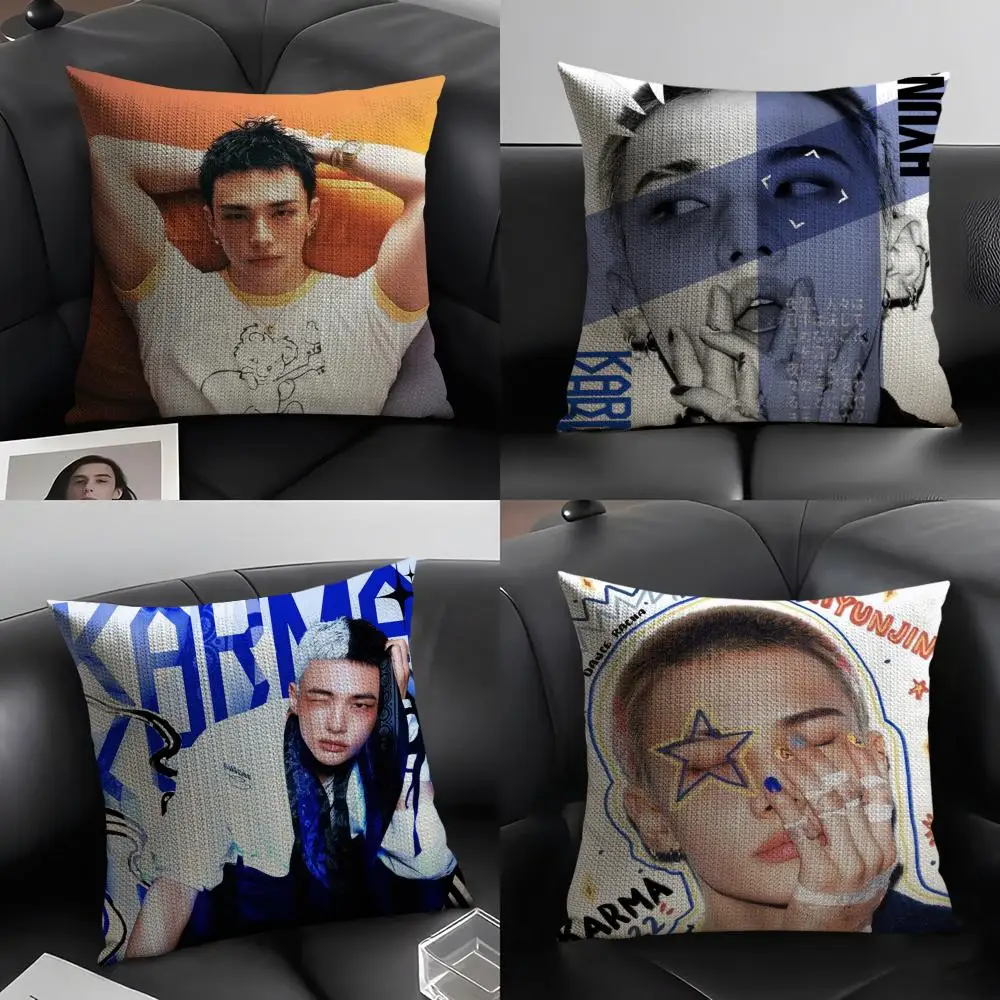 

Star H-Hwang Hyunjin Pillow Case Natural Linen Organic Fabric Double-Sided Printing Breathable Perfect Gift for Decor