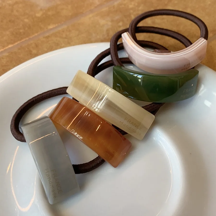 Curve Perfect Design Rectangular Arc Acetate Scrunchies France Low Ponytail Beige White Elastic Hair Ties Minimalist