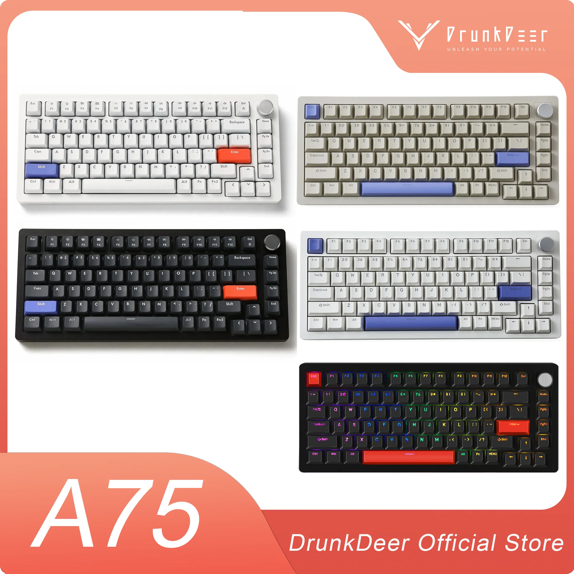 DrunkDeer A75 Rapid Trigger Mechanical Keyboard,TKL Gaming Keyboards, Hyper Fast Magnetic Switch Keyboard, RGB Compact 82 Keys