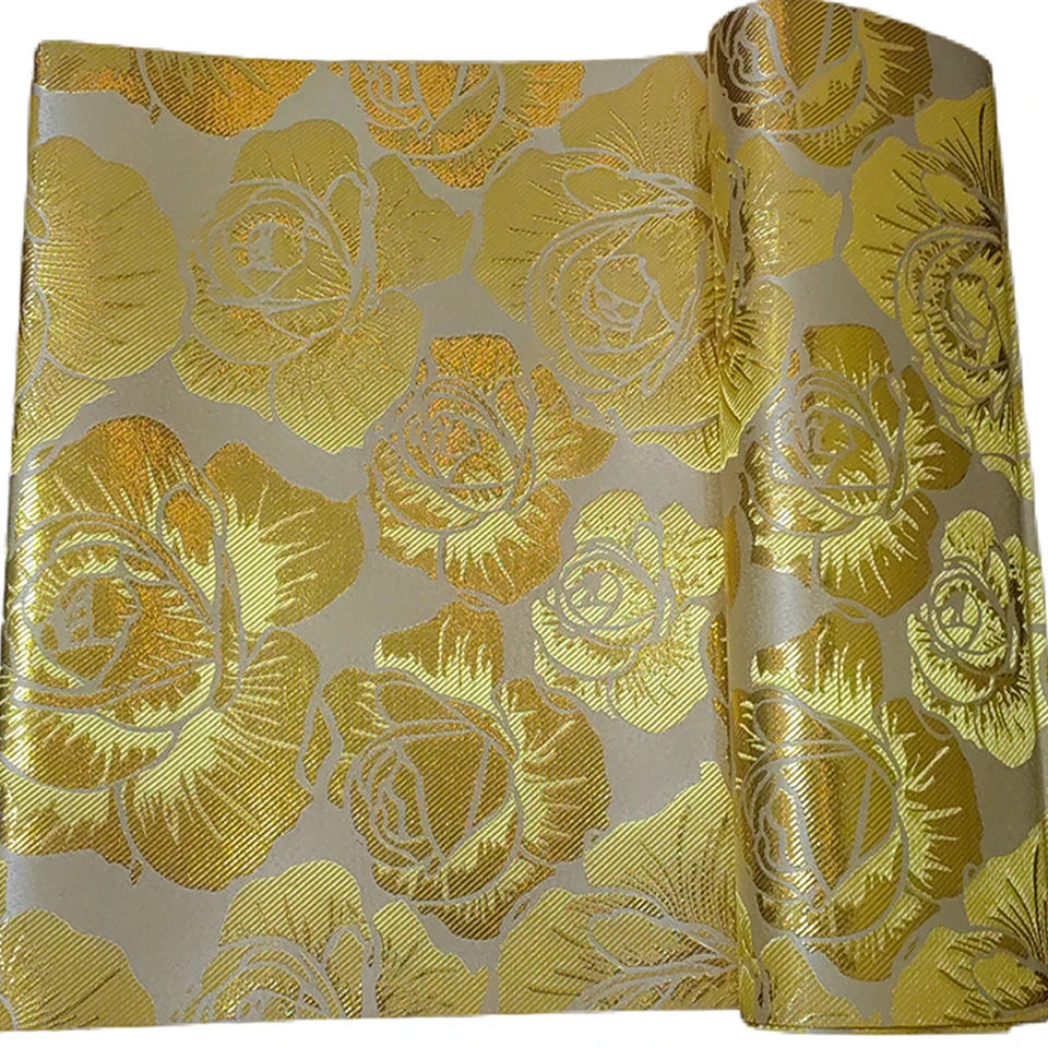 

African Headwrap Bundle: 2-PC Nigerian Gele and Wrapper Set, 2.5 Yards Gold, Versatile African Print Fabric for Wedding JX-12-5