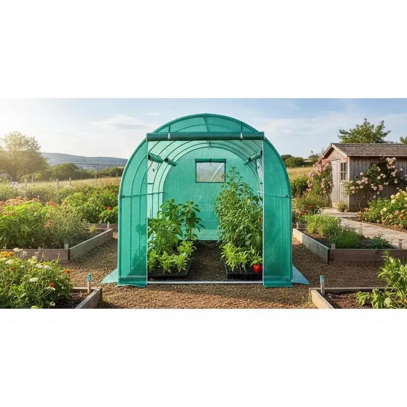 Plant Hot House 15 x 7 x 7 ft For Backyard Garden Nursery, Galvanized Steel Hoops Diagonal Poles Zippered Door 8 Roll-up Windows Green