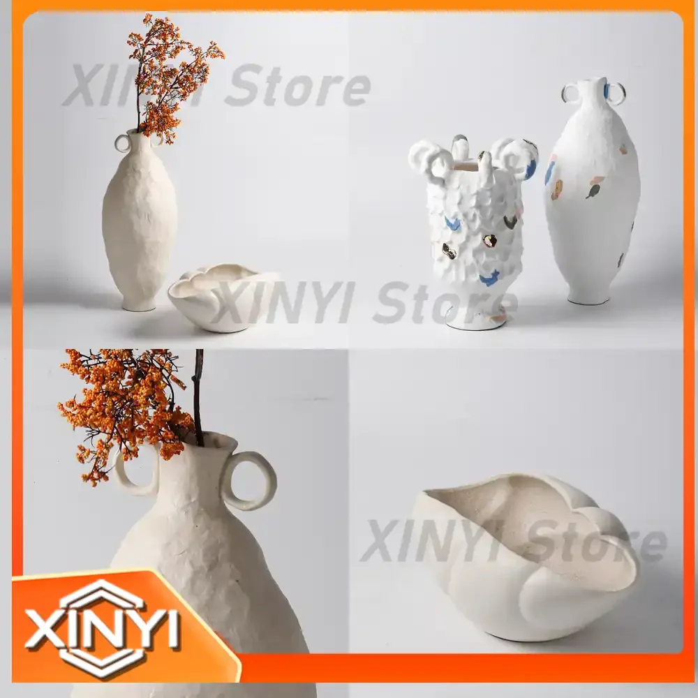 Wabi-Sabi Style Minimalist Ceramic Vase for Home Decoration Creative Flower Arrangement Vessel for Model Room and Guesthouse