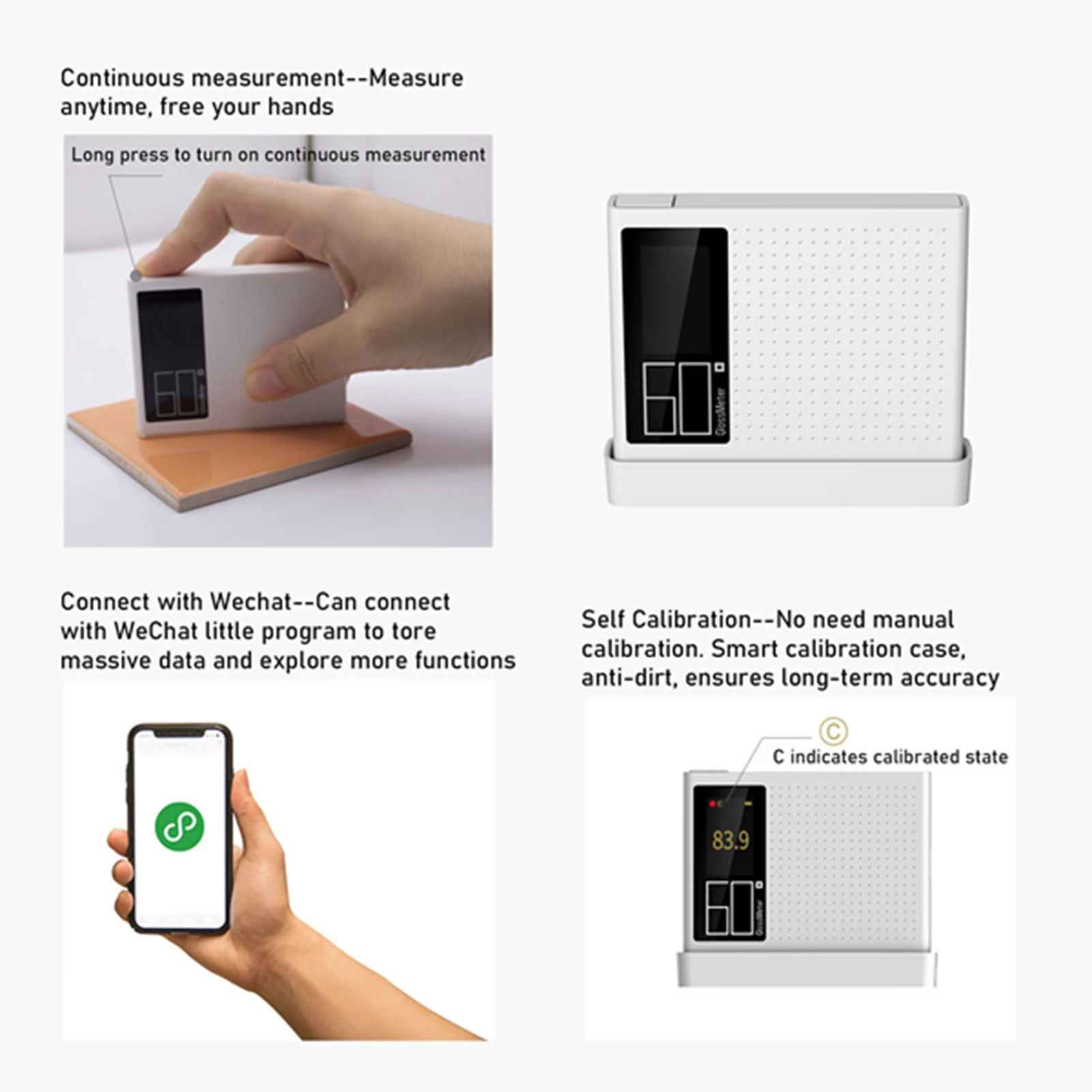 لمعان متر 60 °   مقياس اللمعان المحمول مع المعايرة الذاتية والقياس السريع والقياس المستمر لقياس السطح