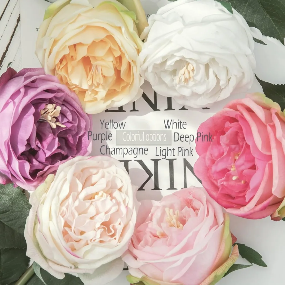 Rosas David Austin de seda com haste longa de 24 polegadas para decoração de casa elegante e peças centrais