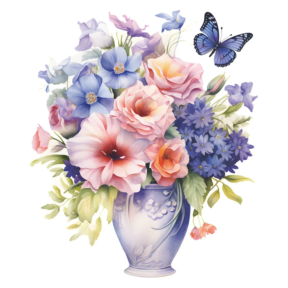 

Yjq 5pcs flower leaf vase toilet sticker bathroom home decoration wall sticker self-adhesive