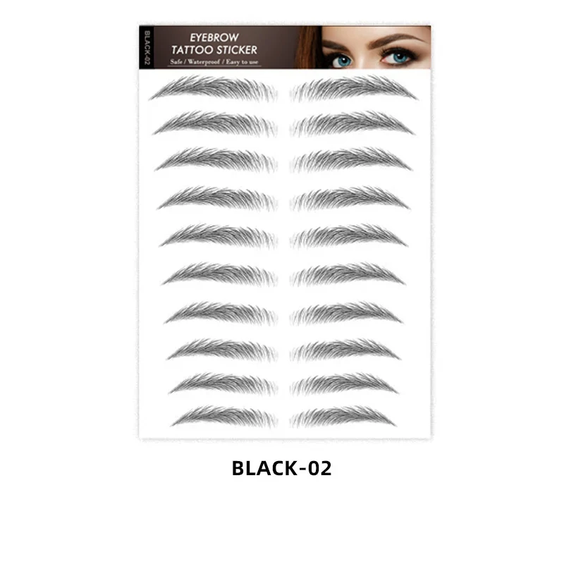 Black Eyebrows Makeup Tattoos False Women Sticker Water-based Hair-liked Long Lasting Waterproof Stickers for Brow Shaping