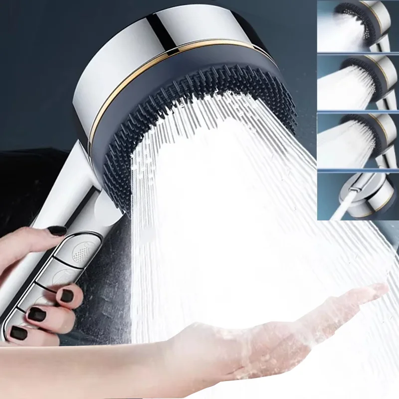 

4 Modes Pressure Boost Shower Head One-Key Stop Water Massage High Pressure Shower Head With Filter Element Bathroom Accessories