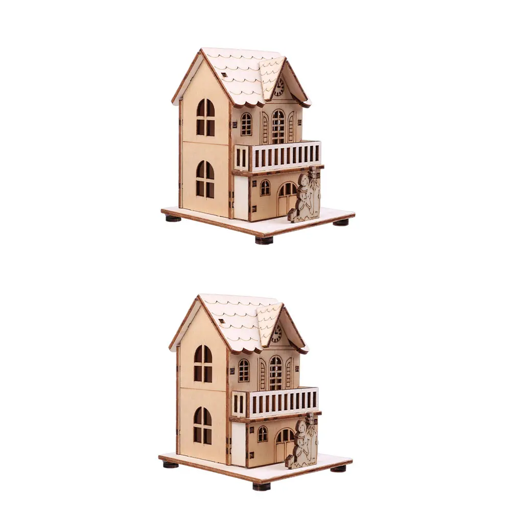 2 قطعة ديكور مضيئة عيد الميلاد منزل خشبي مذكرة مهرجان المشهد الزينة توهج المقصورة عيد الميلاد المنزل بار مطعم متجر