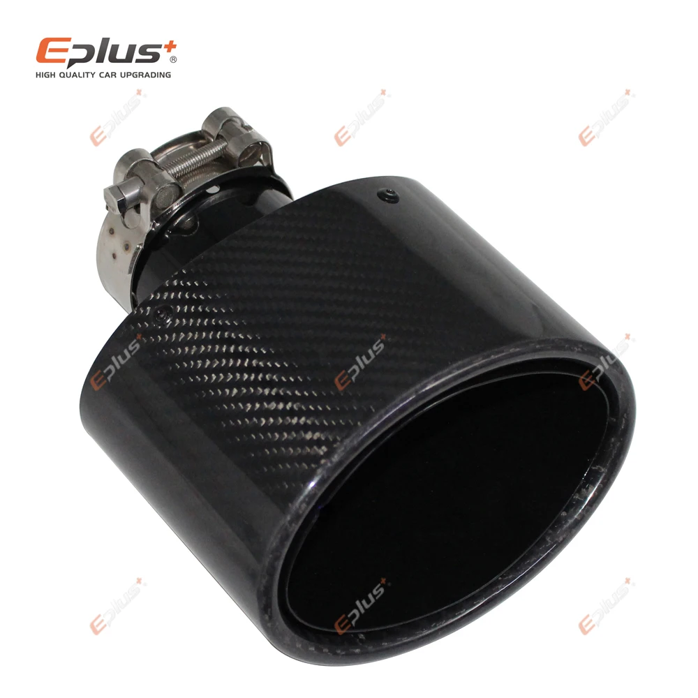 Universal Glossy Carbon Fiber Car Mufflers Tip Exhaust Pipe Nozzle Decoration Universal Stainless Black Oval Width 150mm