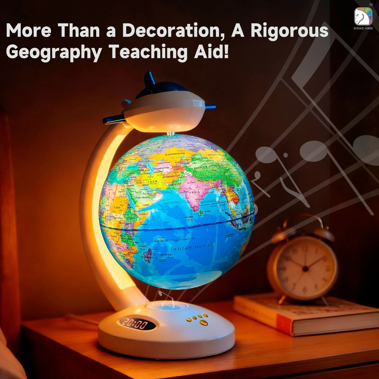 Magnetic Levitation Rotating Globe, Automatic Levitation Rotating Belt, Ambient Night Light, Bluetooth Speaker, Clock Display view 4