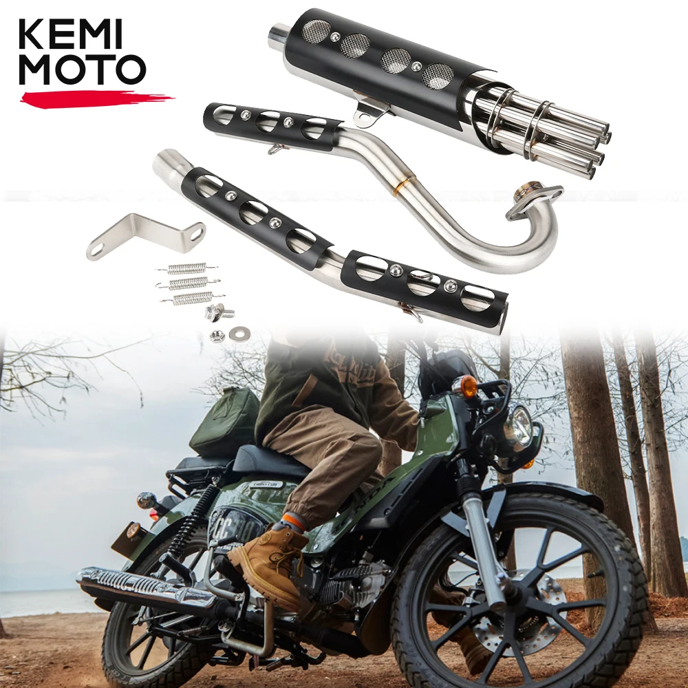 For Honda CC110 2023 Exhaust Full Systems Cross Cub Motocross Front Pipe Escape Moto Motorcycle Muffler Stainless Steel Connect