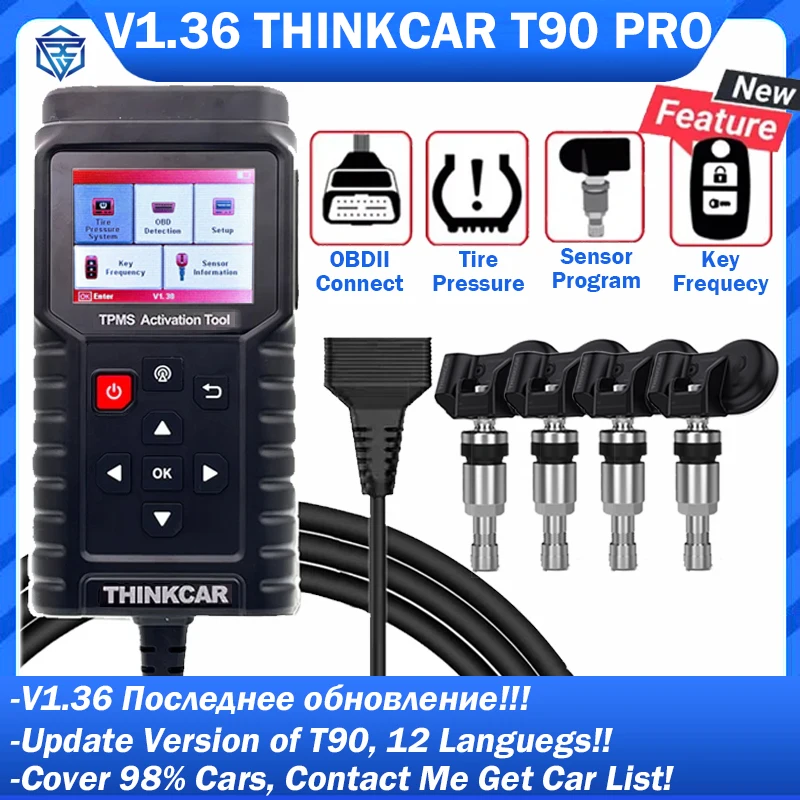 

2026 THINKCAR T90 Pro V1.36 TPMS Activation Tool OBD Car Diagnose Fault Code Programmer Tire Pressure Sensor Tool PK Thinkcar G2