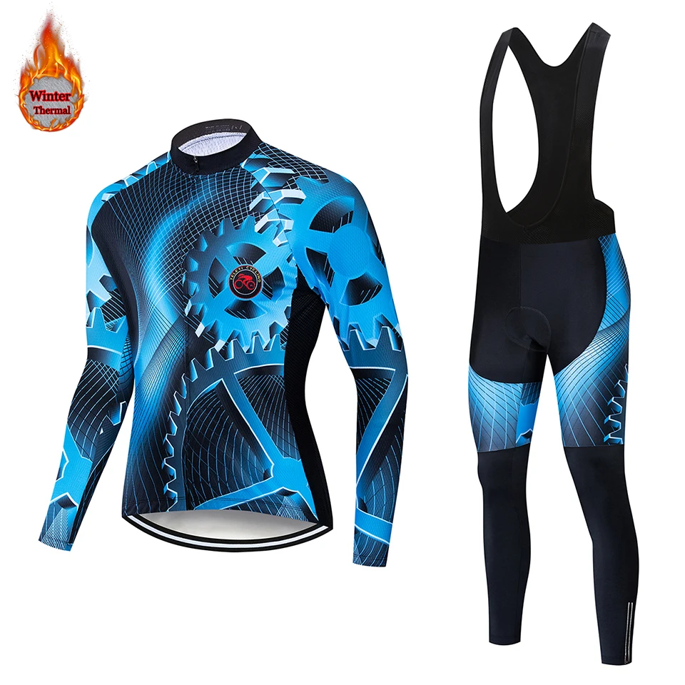 Warm Winter Thermal Fleece Cycling Jersey Sets Men Outdoor Riding MTB Ropa Ciclismo Bib Pants Set Cycling Clothing