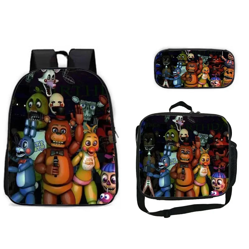 Five Night Freddy Bear Schoolbag Backpack Lunch Bag Pencil Case Set Gift for Kids Students