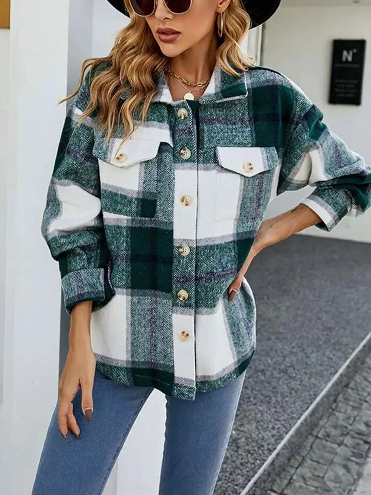 Herbst kariertes Jaet-Damenmantel, Hemd, Cheered-Design, lässig, schick, kamelfarbene Daunenfüllung, Damenmode für den Herbst 2023, Herbst