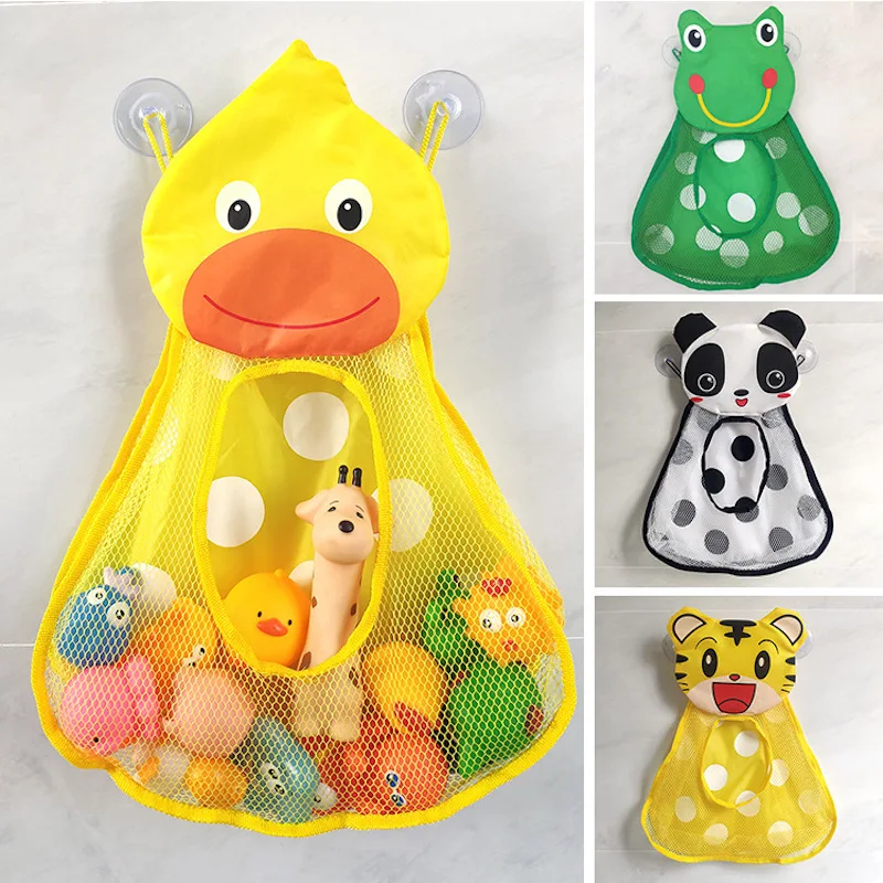 Cute Baby Bath Toys Organizer Mesh Net Toy Storage Bags Strong Suction Cups Bathroom Baskets Baby Bath Essentials Shower Holder