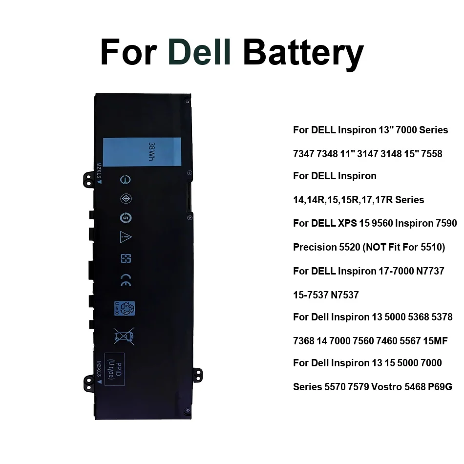 Batería T2JX4 3CRH3 para Dell XPS 9550, Inspiron 13, 15-7537, 17-7000, 13 5000, 5368, 7501, 7590, 7591, 7000, 14, 14R, 15R, 15, 15R, 17R, 17 5000