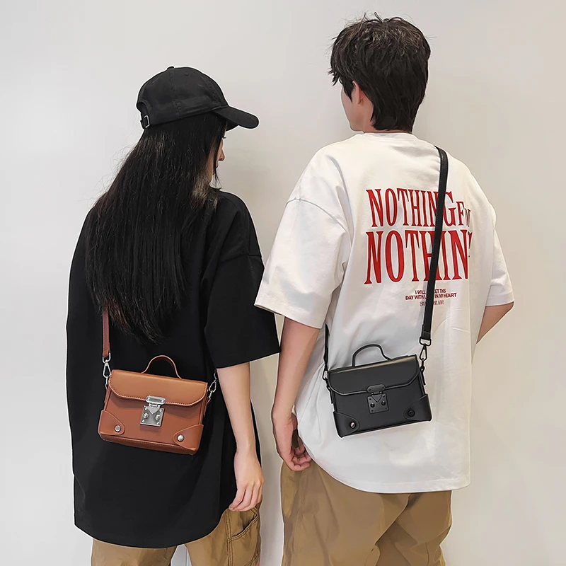 Minimalist Men's Shoulder Bag Fashionable Male PU Leather Crossbody Bags Small Flip Style Messenger Bag Unisex Designer Handbag