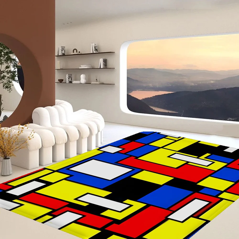 Retro Manic M-Mondrian Art Floor Mat Bathroom Mat Kids Room Bedroom Balcony Anti-Slip Doormat Living Room Bedside Rugs