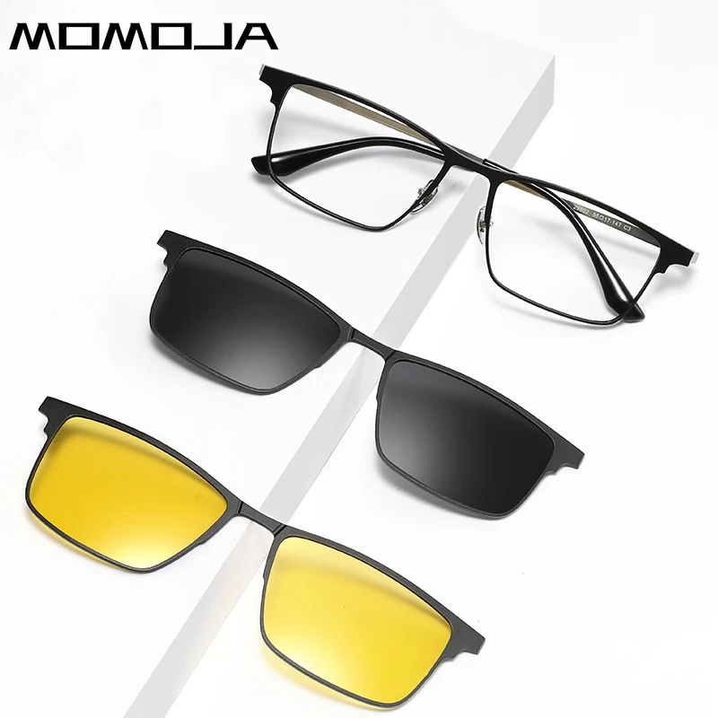 

MOMOJA New Fashion Polarized Magnetic Clip-On Glasses Retro Square Big Face Optical Prescription Men's Eyeglasses Frames T29802J