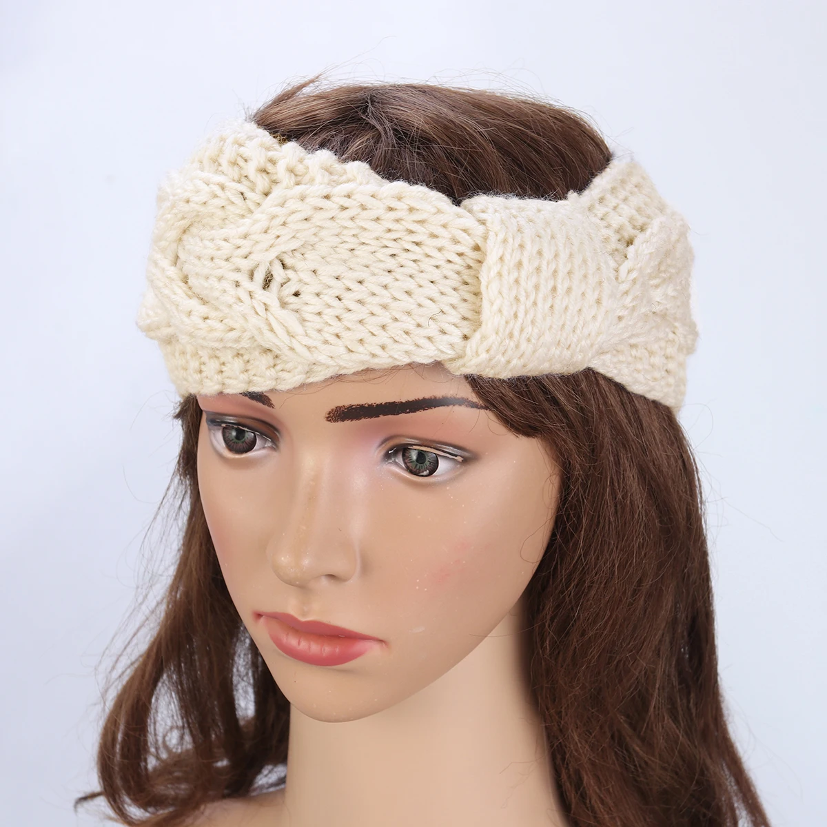 

Crochet Turban Headband Women Chunky Knitted Warm Ear Warmer Bohemia Style Crocheted Headwrap White Hair Styling Tool