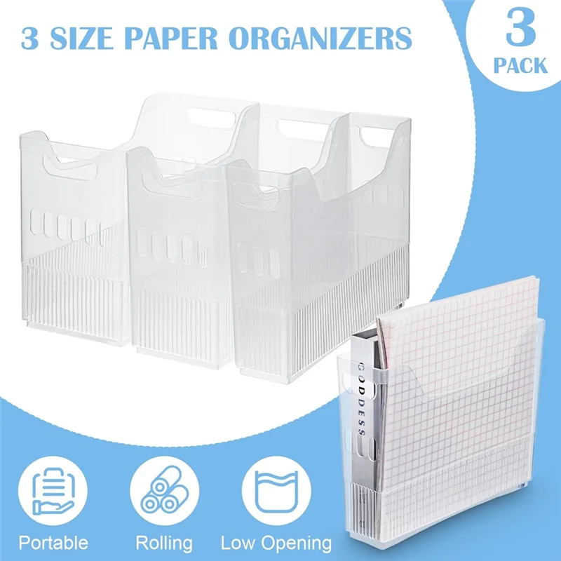 -A89Z 3 Pack Scrapbook Paper Storage Organizer With Wheels, Plastic Portable Scrapbook Storage Bin For Paper, Cardstocks