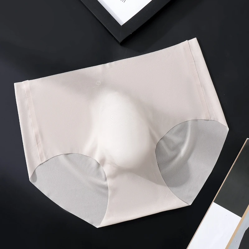 Men Sexy Seamless Briefs Ice Silk Traceless Invisible Panties U Convex Pouch Sissy Lingerie High Elastic See Through Underwear