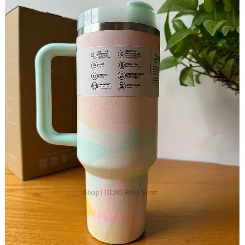 2025 40oz Portable Insulation Cup Travel Tumbler Straw Coffee Handle Car Stainless Steel Water Bottle BPA Free Thermal Water Mug