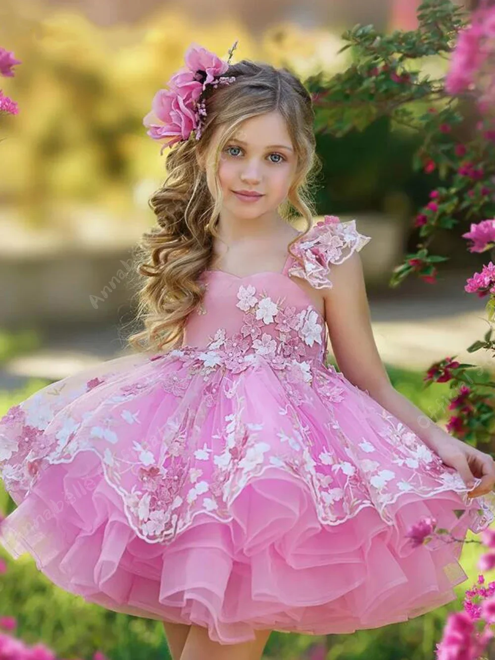 Flower Girl Dresses for Weddings Elegant Princess Kids Lace Applique Puffy Evening Party First Communion Little Bride Ball Gown