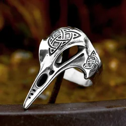 BEIER 2023 New Unique Design Stainless Steel Viking Skull Raven Ring Viking Celtic Knot Amulet Ring For Men Cool Punk Jewelry