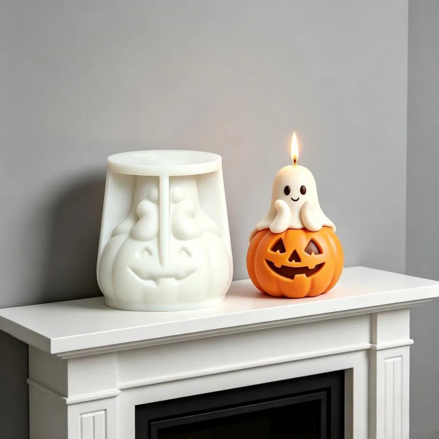 3D Smiling Ghost Pumpkin Silicone Candle Mold, DIY Aromatherapy Candle, Gypsum Crafts, Cement Soap Making Mold, Halloween Gift