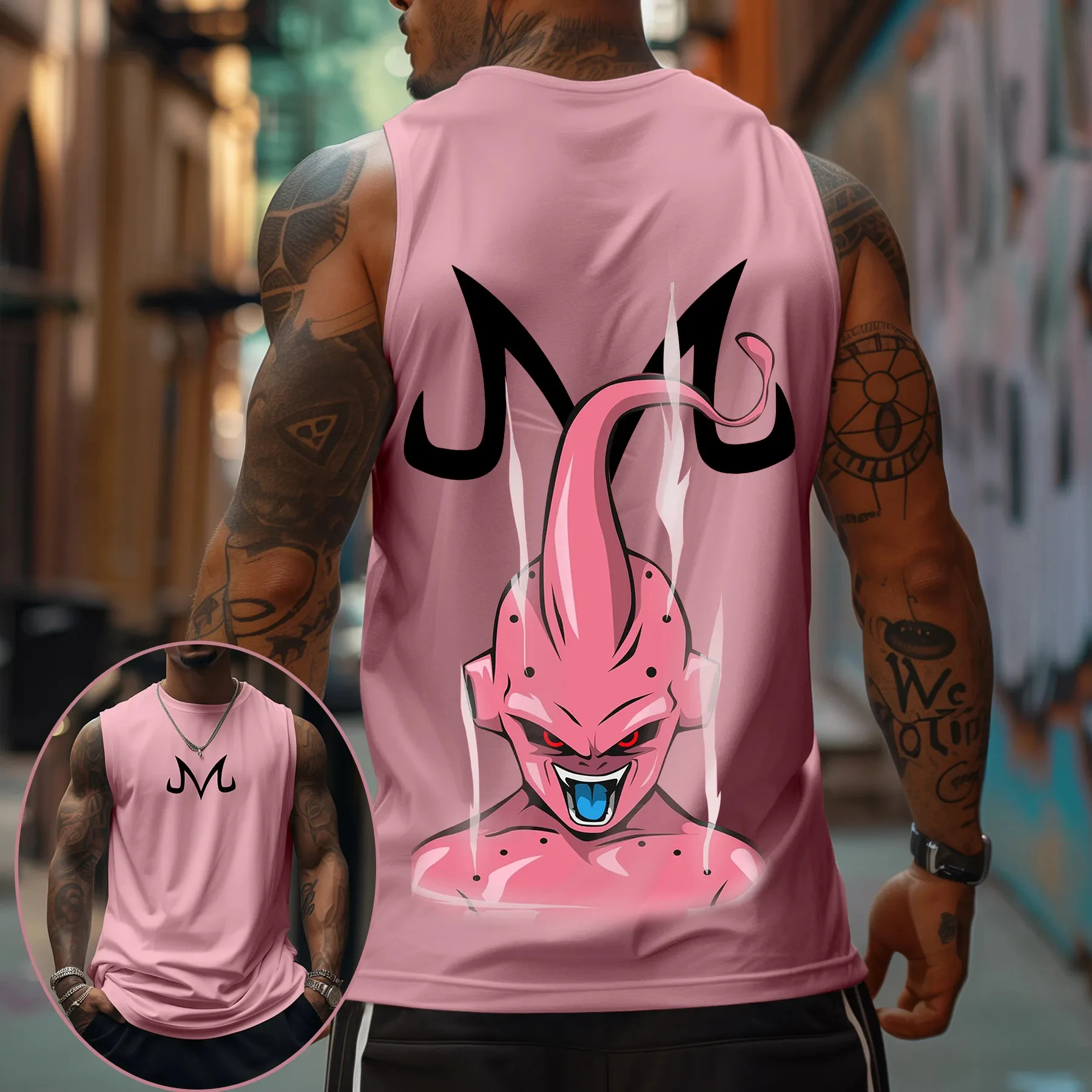 Majin Buu Dragon Ball estampado de Anime para hombre camiseta sin mangas rosa ropa informal de algodón verano Fitness ropa Casual ajuste muscular