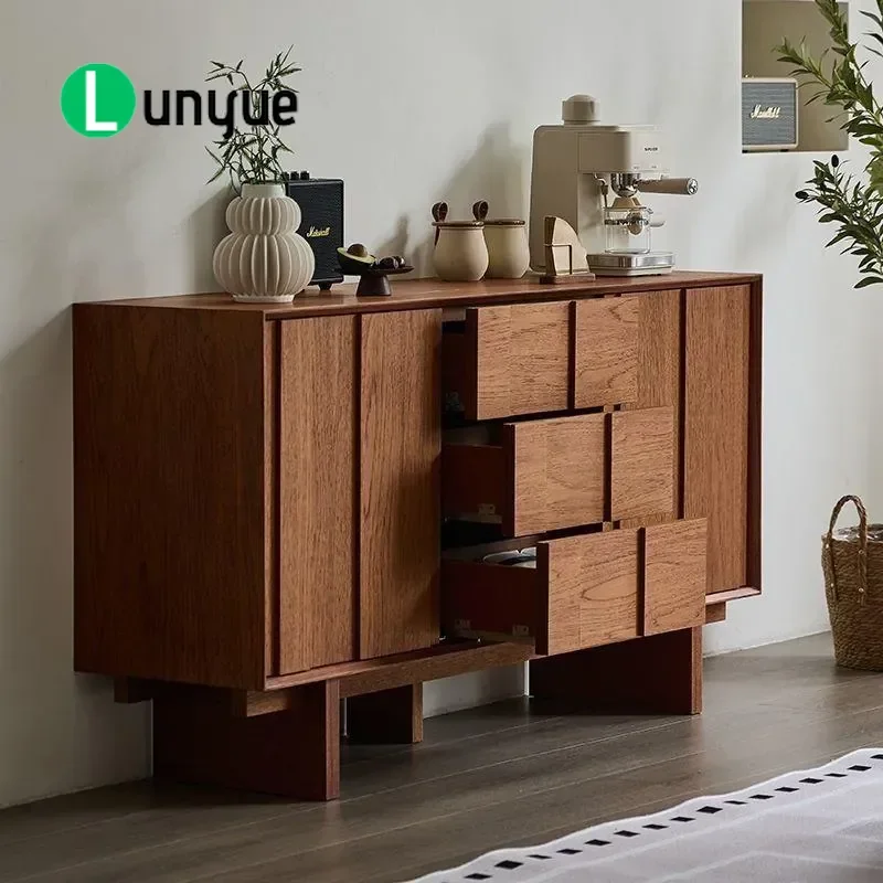 Medieval Teak Solid Wood Side Cabinet Retro Integrated Storage Locker Dining Room Entrance Wall Mounted Tea Cabinet Furniture