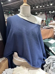 Vintage Raw Hem Loose Cropped Sweater Woman Autumn Scoop Neck Long Sleeve Oversized Jumper Streetwear Cotton Knit Sweaters Y2k