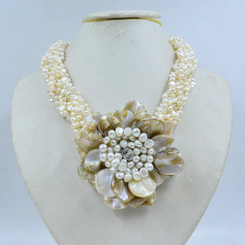 beautiful high quality shell pearll flower necklace for women 50CM