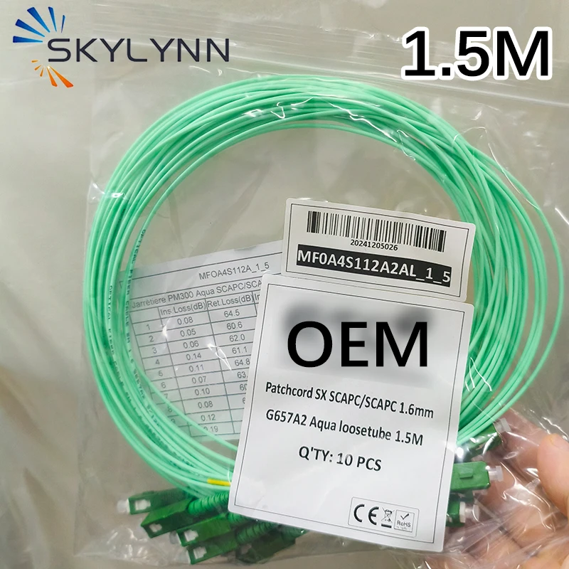 50/100PCS 1.5M SC/APC-SC/APC Single Mode G657A2 Simplex 1.6mm Fiber Optic Patch Cord Aqua LSZH Factory OEM Brand