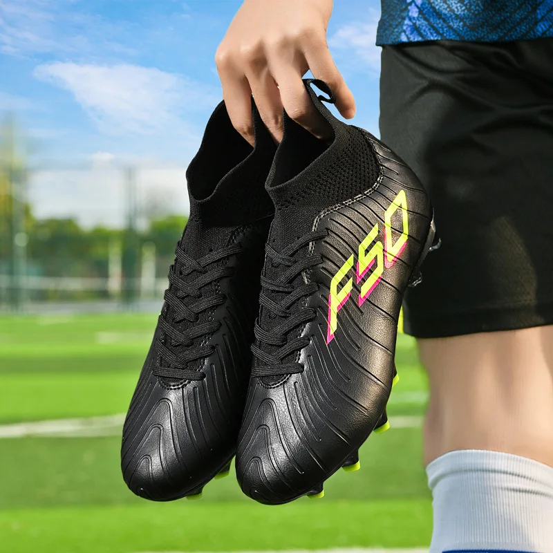 รองเท้าฟุตบอลผู้ชายแบบหุ้มข้อ คุณภาพดีเยี่ยม สำหรับฝึกซ้อมมืออาชีพ ทนทาน เหมาะสำหรับสนามหญ้ากลางแจ้ง กันลื่น