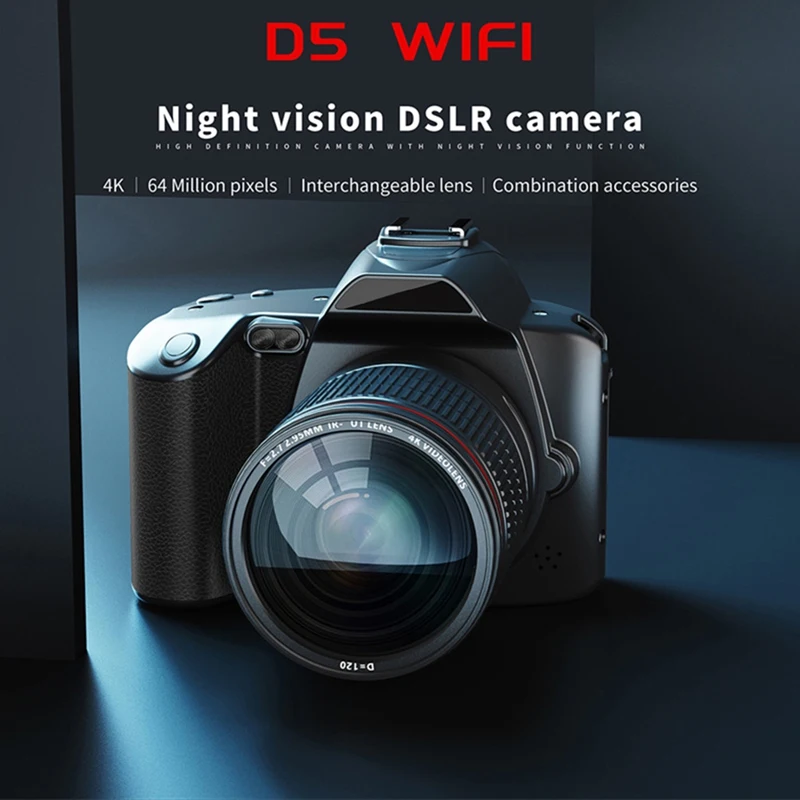 D5 6400Megapixel HD Wifi Digital Video Camera 4K Dual Lens Camcorder With Display 16X Zoom DSLR Camera No Memory Card