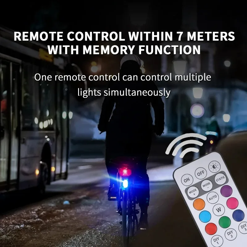 Bike Motorcycle Warn Lights Car LED RGB Strobe Light Car Bike Warning Light Wireless Remote Control Night Safety Warning Light