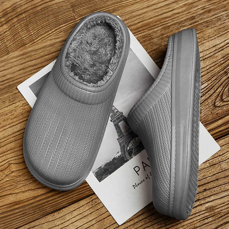 

2022 Winter Cotton Slippers Men's House Non Slip EVA Waterproof Half Pack Heel Slipper Keep WarmThickened Plush Slides For Male