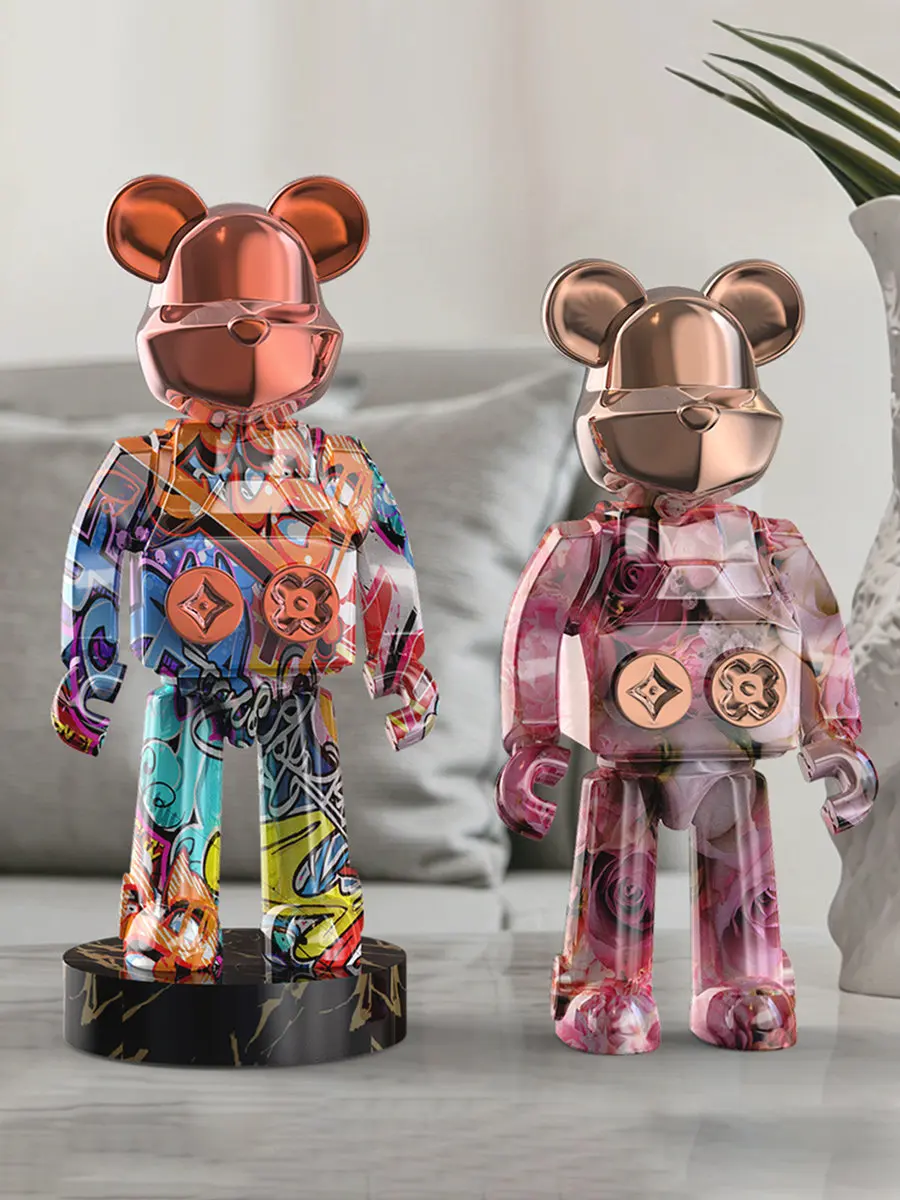 Light luxury mecha bear ornament decorative figure high-end fashion gift collection home accessories nordic decoracion