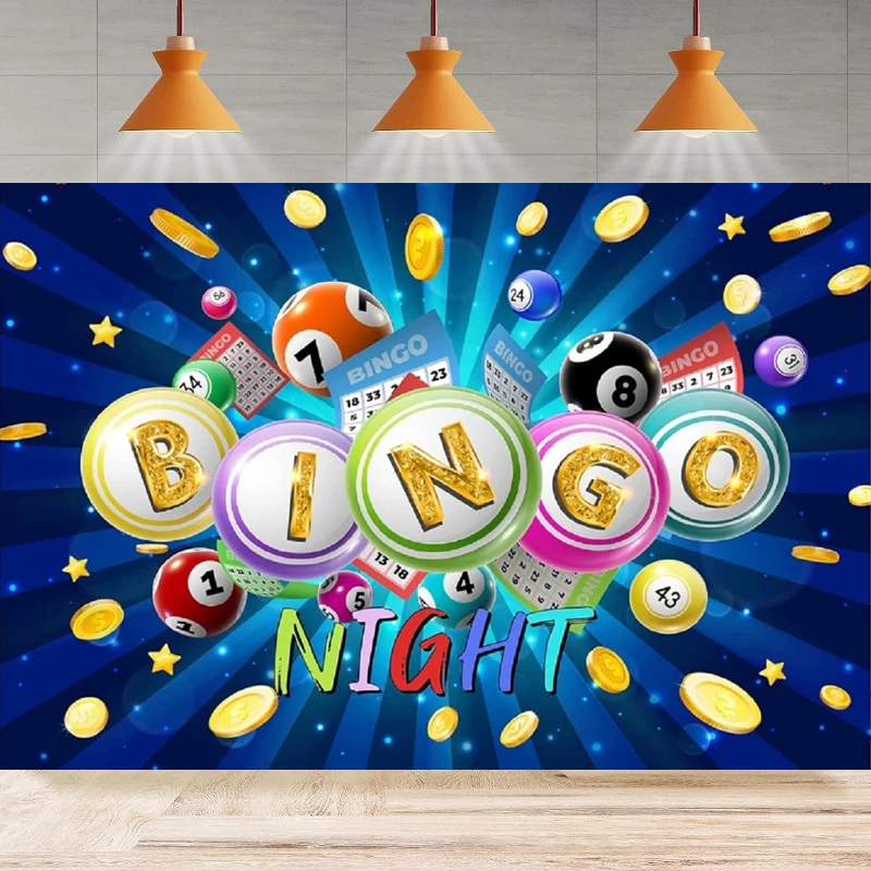 

Bingo Night Theme Photography Backdrop Snooker Game Time Cards Coins Contest For Bingo Winning Ball Background Photo Shoot Decor