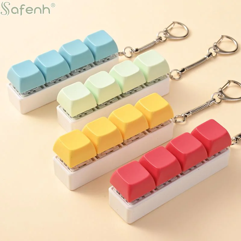 4 Keys Button Keycap Stress Relief Adult Fidget Toy Keychain 4 Keys Keyboard Fidget Gadgets Toys DIY Keyboard Keychain Toys