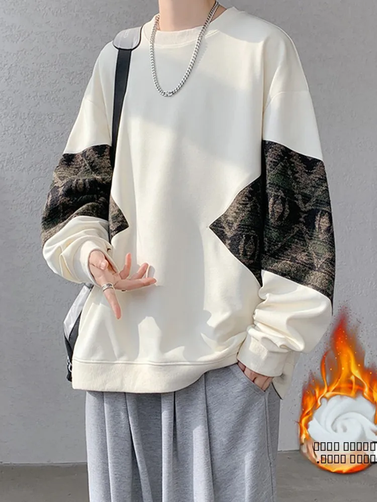 

Модный мужской свитшот из плотной износостойкой ткани с круглым вырезом, на флисовой подкладке, свободного кроя, с длинными рукавами, для осени и зимы, повседневный базовый вариант