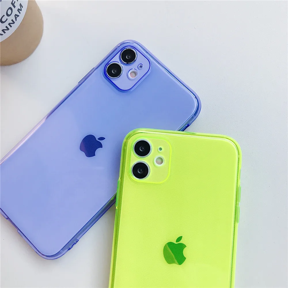 Custodia per telefono fluorescente trasparente morbida di lusso adatta per iPhone 15 14 13 12 Pro Max 11 XR XS 7 8Plus Cover in TPU moda Coque