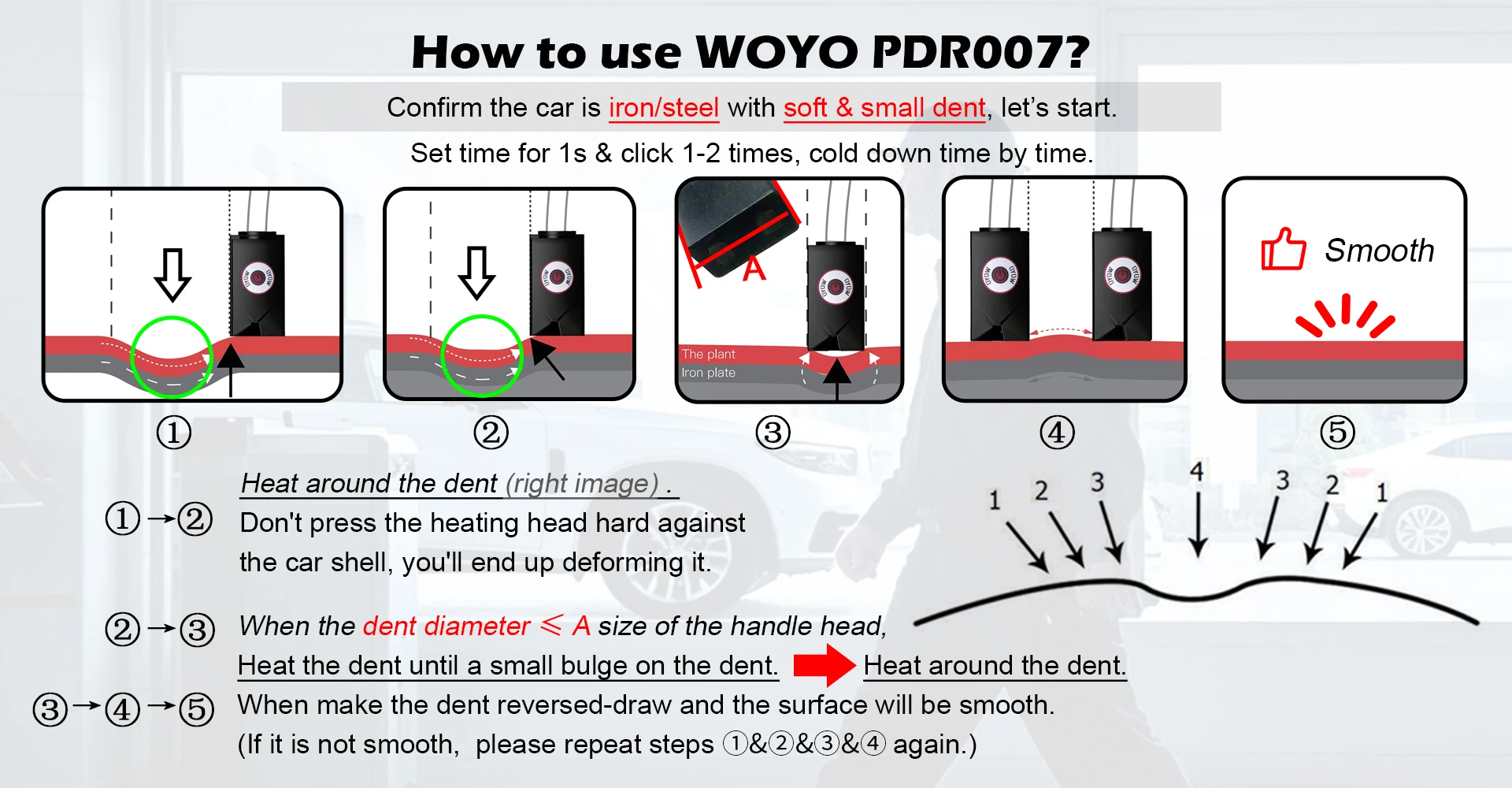 WOYO PDR007 PDR Werkzeuge für Stahl/Eisen Karosserie Delle Reparatur werkzeug – Detail 5