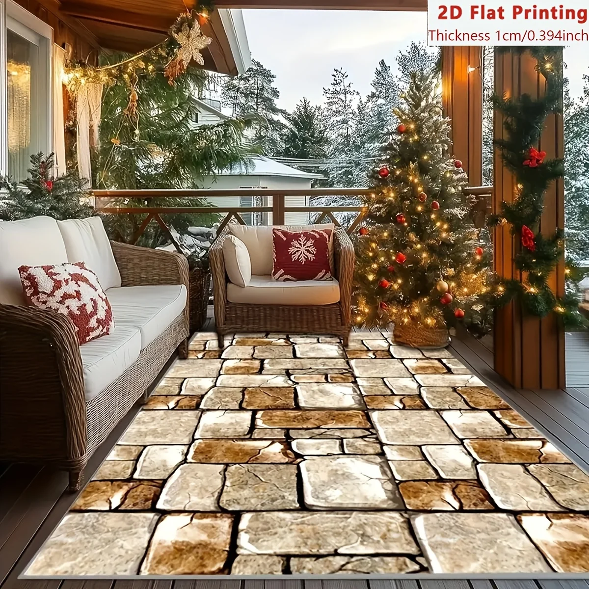 Rustic Stone Brick Area Rug - Realistic Cobblestone Design Floor Mat - Indoor Home Decor Living Room Bedroom Kitchen Carpet Rug