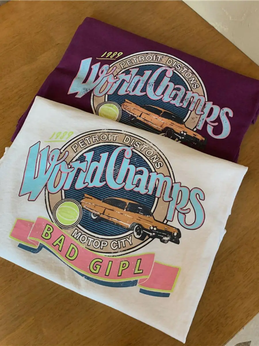 

White Loose ort Sve T-irt Women's Summer 2024 New Korean Sle Student Top Trendy Harajuku Large Size round Ne Print