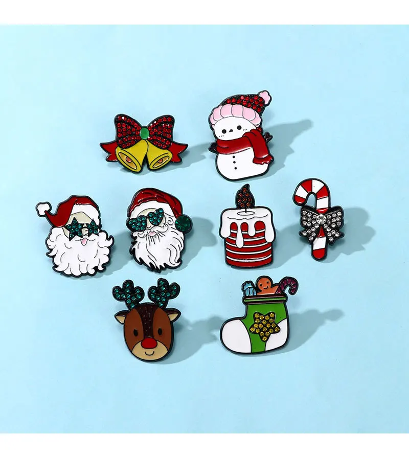 Broche Original del día de Navidad ins lindo muñeco de nieve de Reno de dibujos animados accesorios de insignia de fiesta navideña de Papá Noel